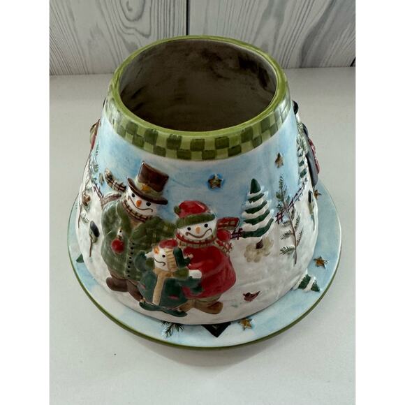 YANKEE CANDLE Theresa Kogut Shade Jar Topper and 4.75" Plate Snowman - Picture 3 of 9
